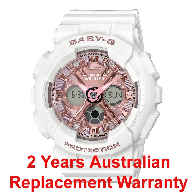 Casio Baby-G BA-130-7A1 Analog Digital Watch White Rose Gold, Metallic Hues ozdigitalwatch.com.au