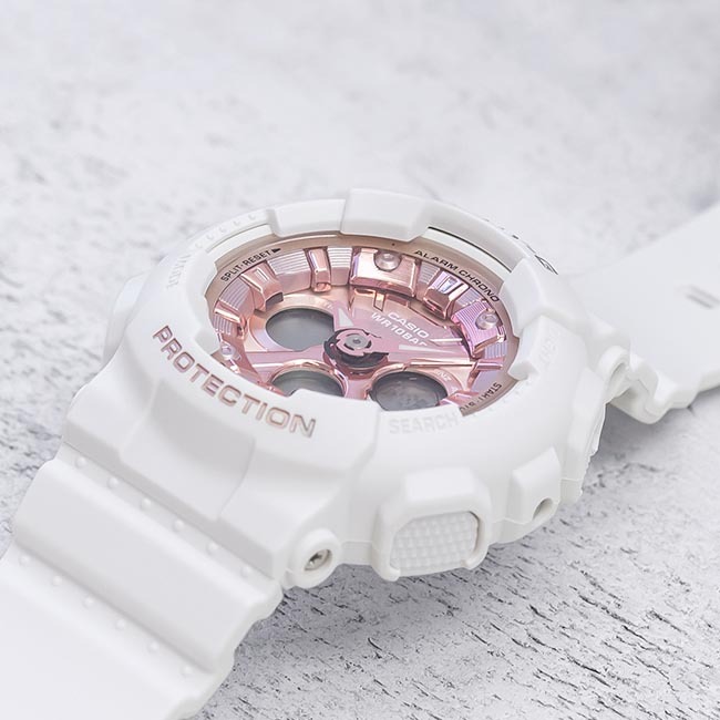 Casio Baby-G BA-130-7A1 Analog Digital Watch White Rose Gold, Metallic Hues ozdigitalwatch.com.au