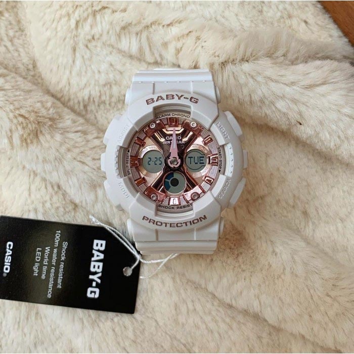 Casio Baby-G BA-130-7A1 Analog Digital Watch White Rose Gold, Metallic Hues ozdigitalwatch.com.au