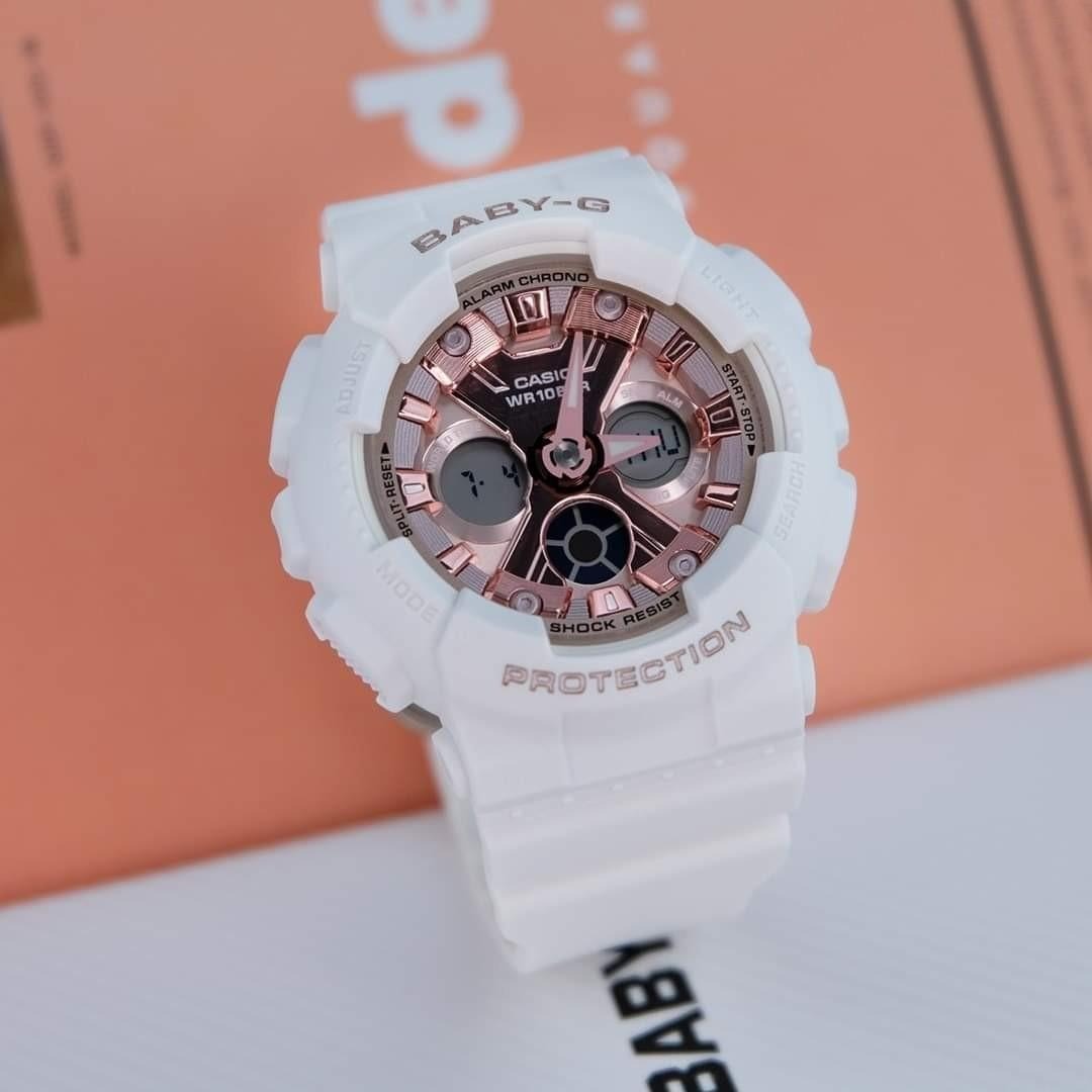 Casio Baby-G BA-130-7A1 Analog Digital Watch White Rose Gold, Metallic Hues ozdigitalwatch.com.au