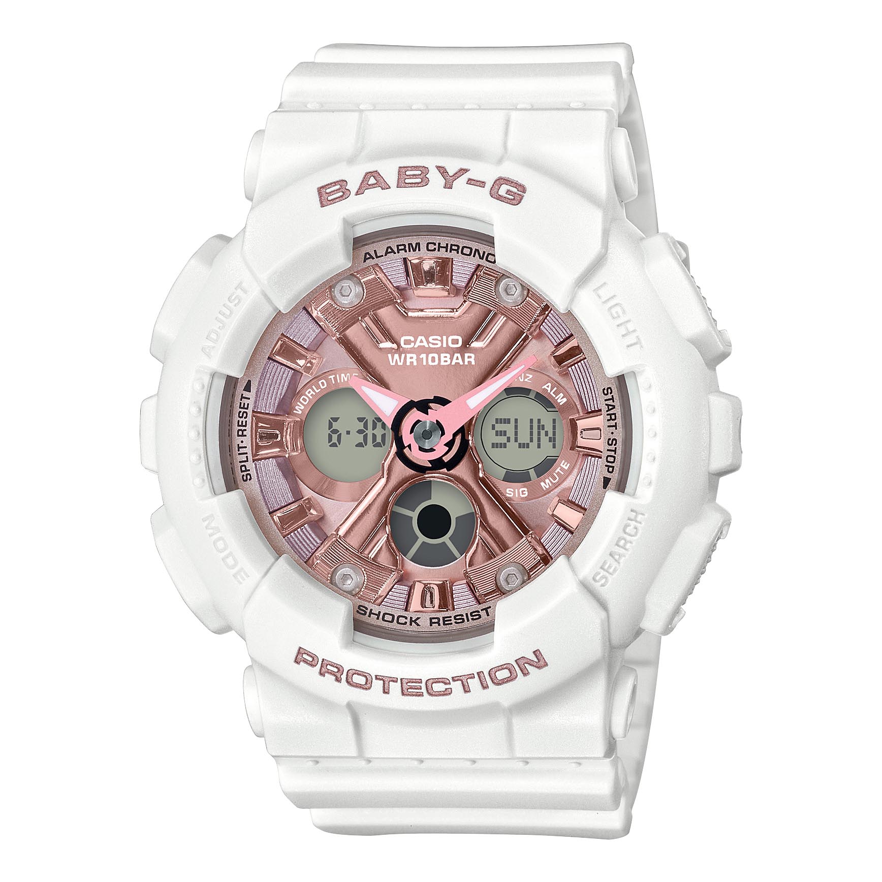 Casio Baby-G BA-130-7A1 Analog Digital Watch (White x Rose Gold, Metallic Hues) BA130-7A1