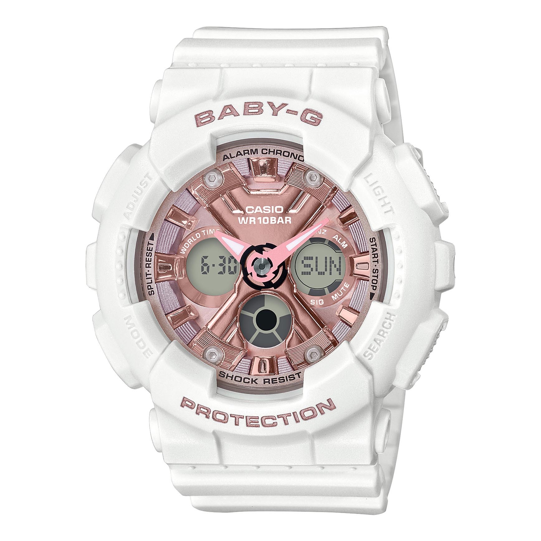 Casio Baby-G BA-130-7A1 Analog Digital Watch (White x Rose Gold, Metallic Hues) BA130-7A1