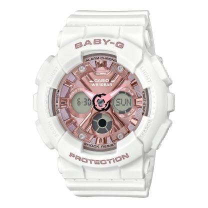 Casio Baby-G BA-130-7A1 Analog Digital Watch (White x Rose Gold, Metallic Hues) BA130-7A1