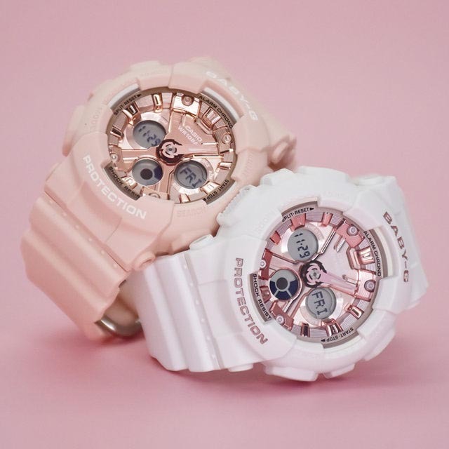 Casio Baby-G BA-130-7A1 Analog Digital Watch White Rose Gold, Metallic Hues ozdigitalwatch.com.au
