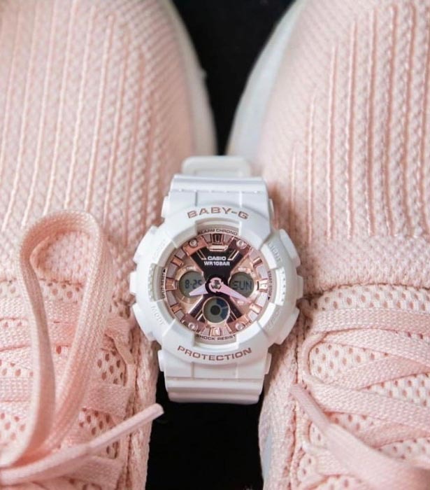 Casio Baby-G BA-130-7A1 Analog Digital Watch White Rose Gold, Metallic Hues ozdigitalwatch.com.au