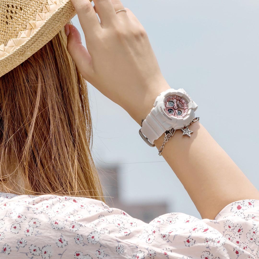 Casio Baby-G BA-130-7A1 Analog Digital Watch White Rose Gold, Metallic Hues ozdigitalwatch.com.au