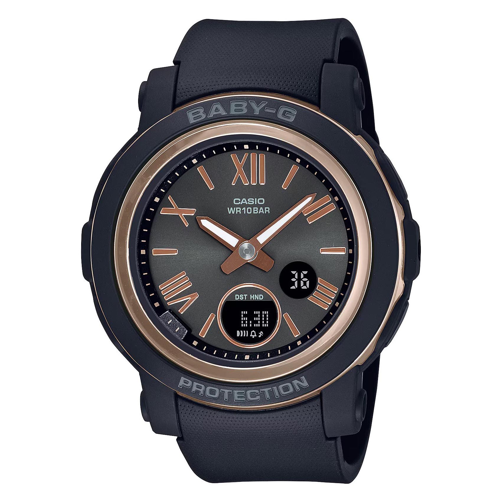 Casio Baby-G BGA-290-1A Analog Digital Women Watch Black x Pink Gold OzDigitalWatch.com.au