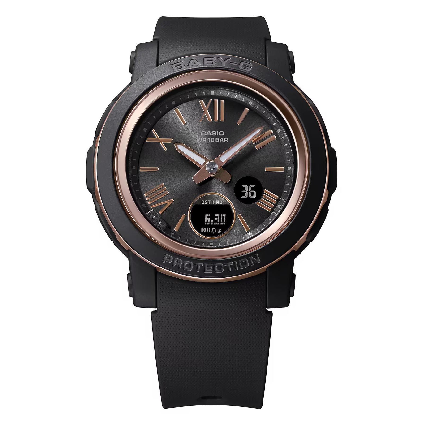 Casio Baby-G BGA-290-1A Analog Digital Women Watch Black x Pink Gold OzDigitalWatch.com.au