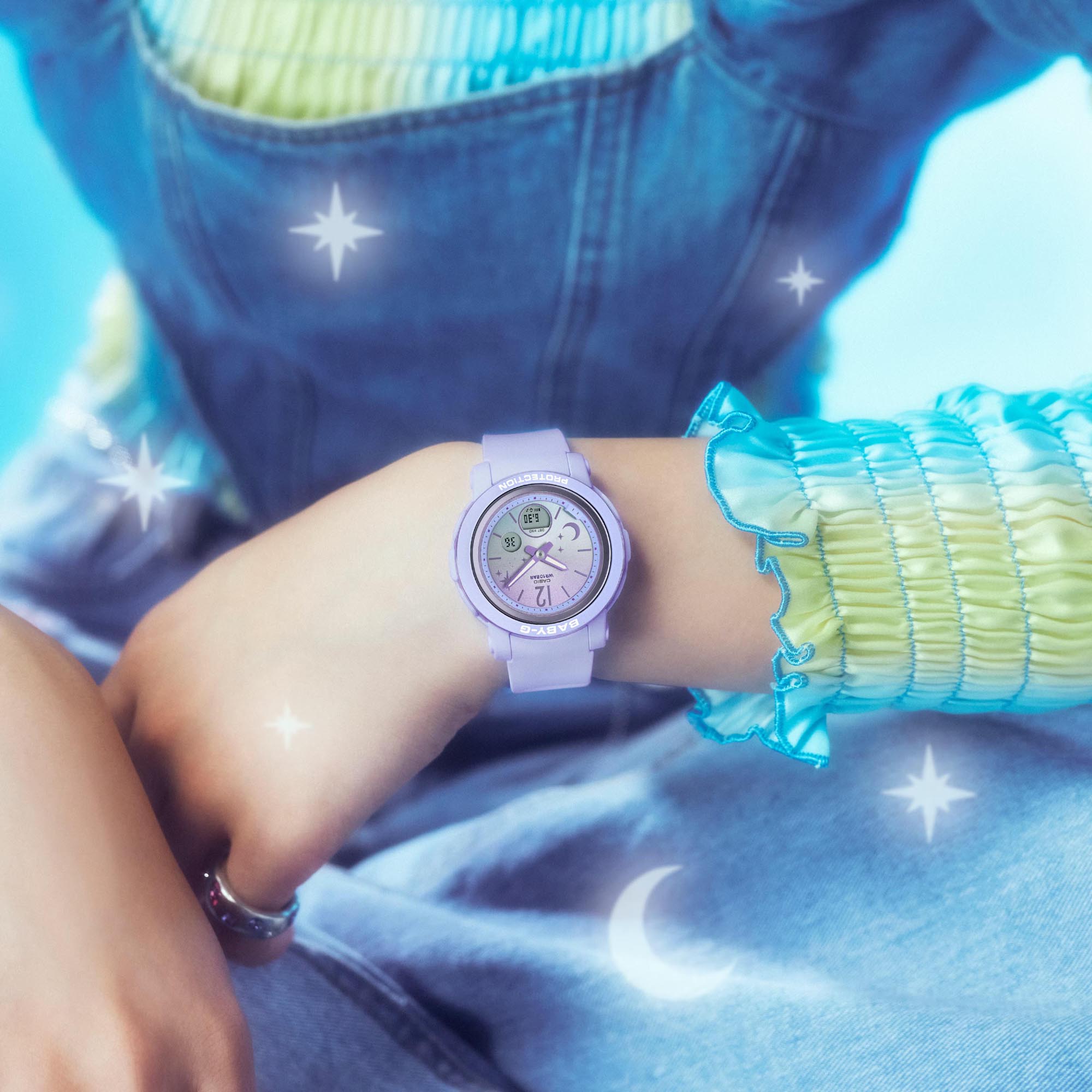Casio Baby-G BGA-290DS-2A Pastel Blue Stars & Moon Analog Digital Women's Watch