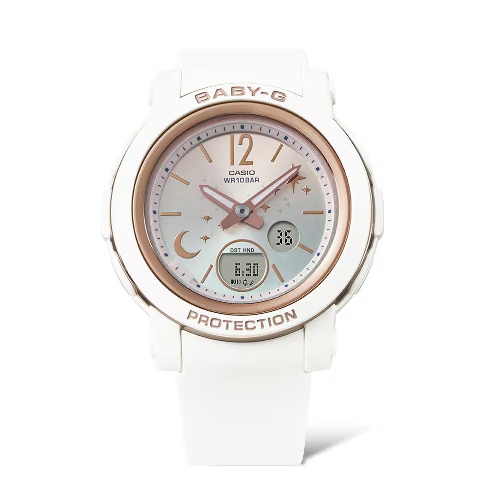 Casio Baby-G BGA-290DS-7A Analog Digital Twinkle Star Women Watch White x Gold ozDigitalWatch.com.au