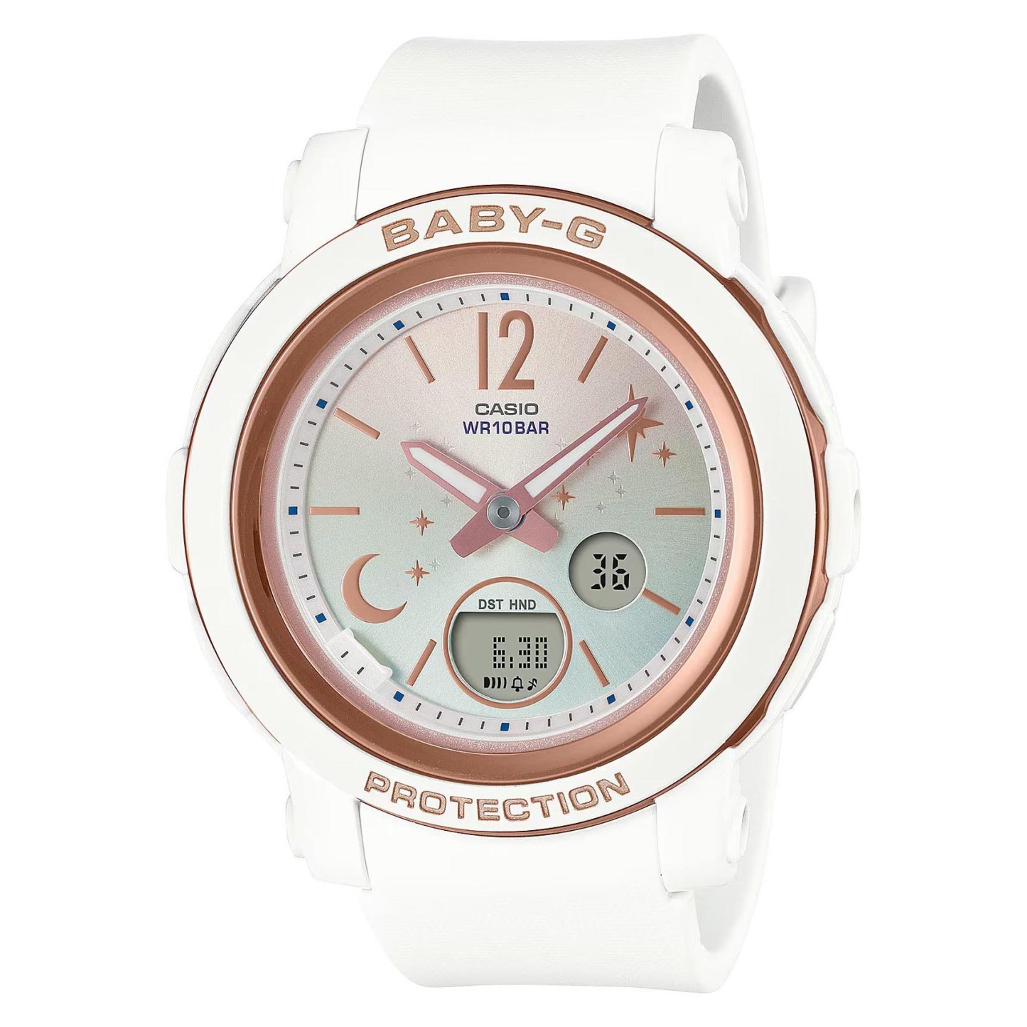 Casio Baby-G BGA-290DS-7A Analog Digital Twinkle Star Women Watch White x Gold ozDigitalWatch.com.au