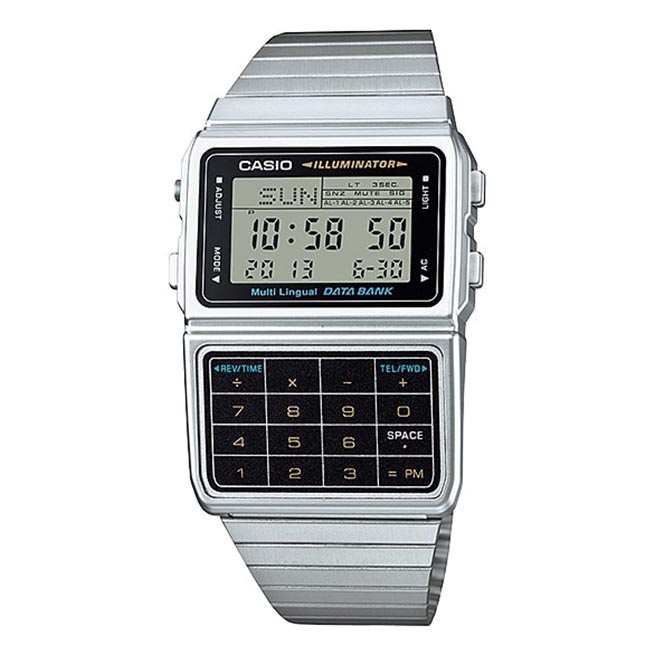 Casio Databank DBC-611-1 Digital Calculator Alarm Dual Time Vintage Men's Watch (Silver) DBC611-1