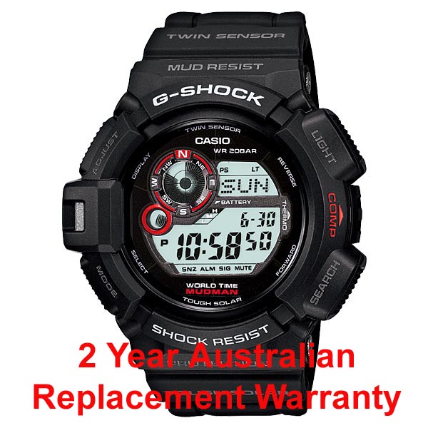 Casio G Shock G 9300 1 Mudman Watch Twin Sensor Digital Solar Black ozDigitalWatch