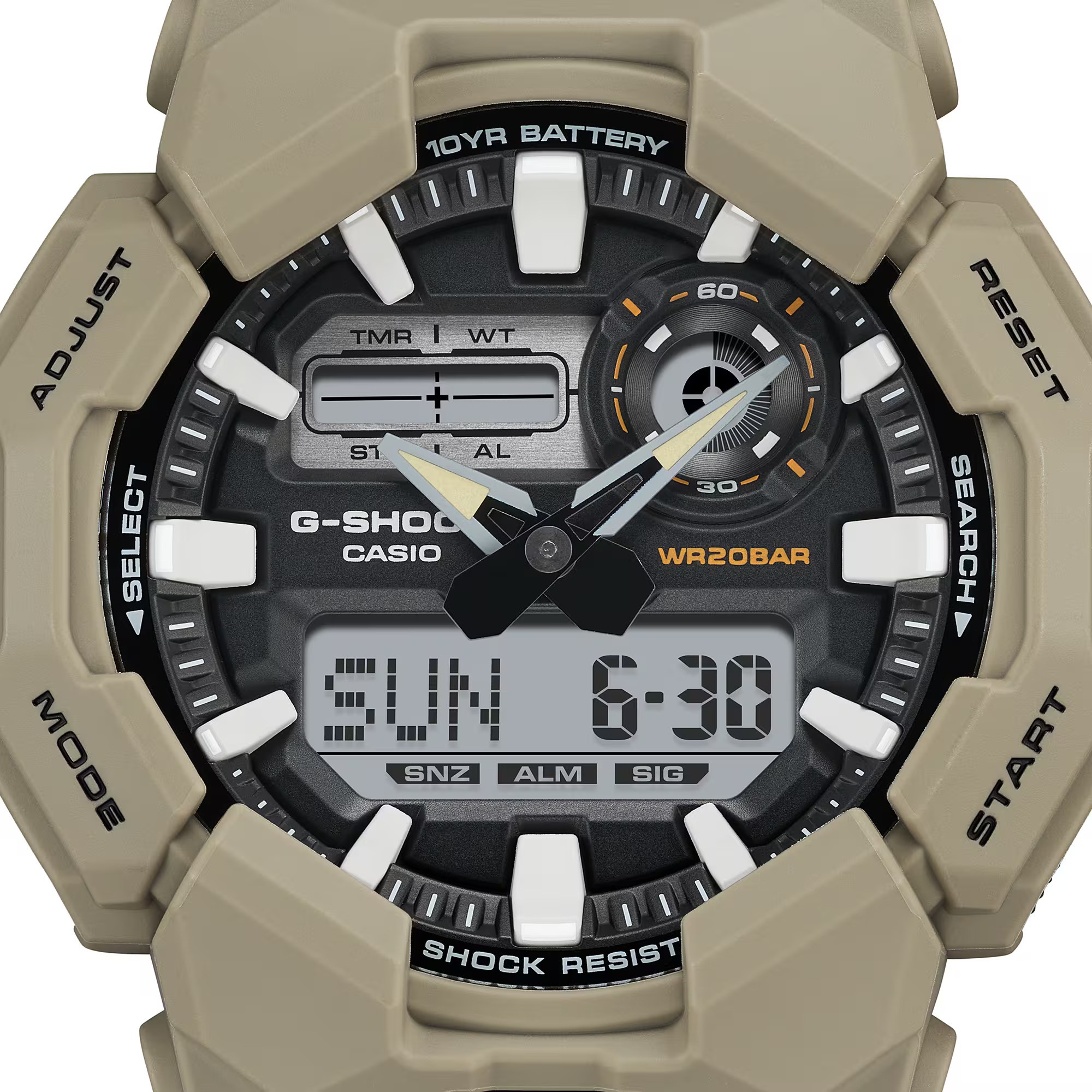 Casio G-Shock GA-010-5A Large Case 10-Year Battery Analog Digital Men's Watch (Beige)