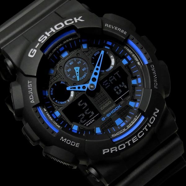 Casio G-Shock GA-100-1A2 Analog Digital Men Watch Black Blue ozdigitalwatch.com.au