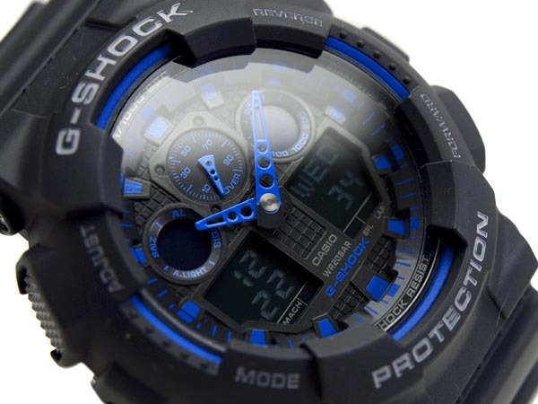 Casio G-Shock GA-100-1A2 Analog Digital Men Watch Black Blue ozdigitalwatch.com.au