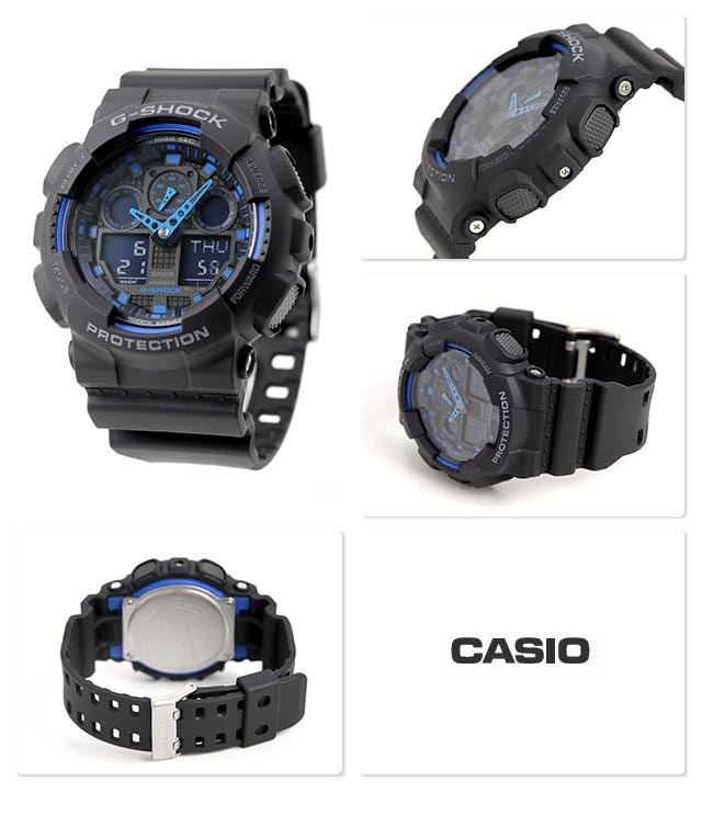Casio G-Shock GA-100-1A2 Analog Digital Men Watch Black Blue ozdigitalwatch.com.au