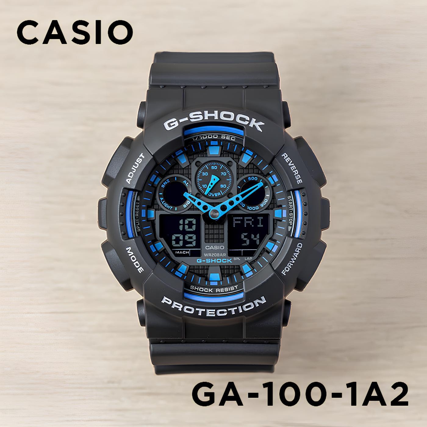 Casio G-Shock GA-100-1A2 Analog Digital Men Watch Black Blue ozdigitalwatch.com.au