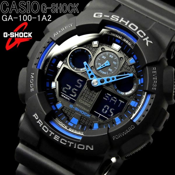 Casio G-Shock GA-100-1A2 Analog Digital Men Watch Black Blue ozdigitalwatch.com.au