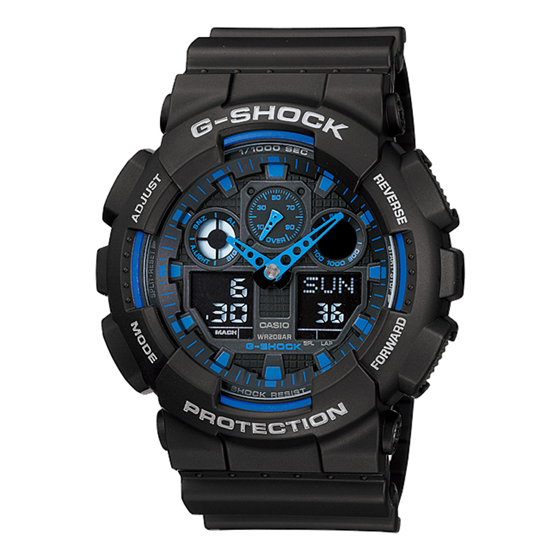 Casio G-Shock GA-100-1A2 Analog Digital Men's Watch - Black x Blue