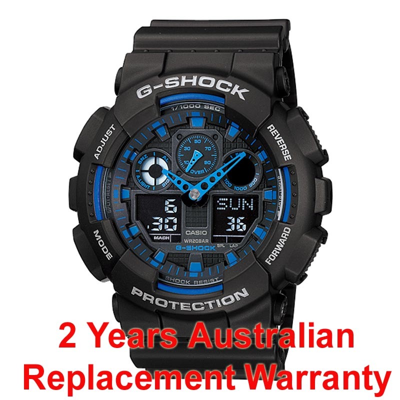 Casio G-Shock GA-100-1A2 Analog Digital Men Watch Black Blue ozdigitalwatch.com.au