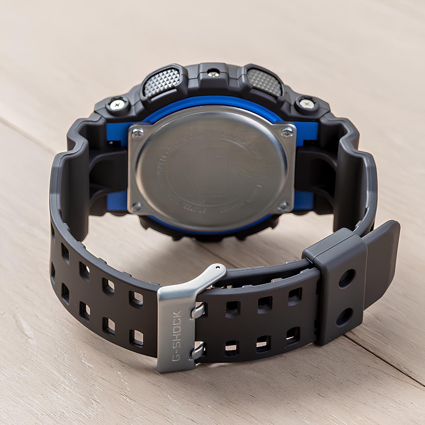 Casio G-Shock GA-100-1A2 Analog Digital Men Watch Black Blue ozdigitalwatch.com.au