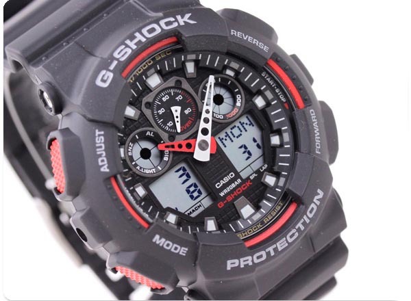 Casio G-Shock GA-100-1A4 Analog Digital Men Watch (Black x Red) - ozDigitalWatch
