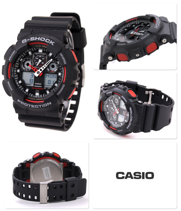 Casio G-Shock GA-100-1A4 Analog Digital Men Watch (Black x Red) - ozDigitalWatch