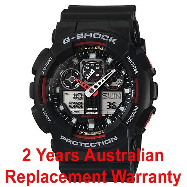 Casio G-Shock GA-100-1A4 Analog Digital Men Watch (Black x Red) - ozDigitalWatch