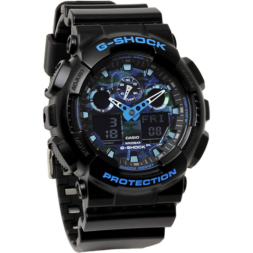 Casio G-Shock GA-100CB-1A Analog Digital Men Watch Black x Camouflage Blue ozdigitalwatch.com.au