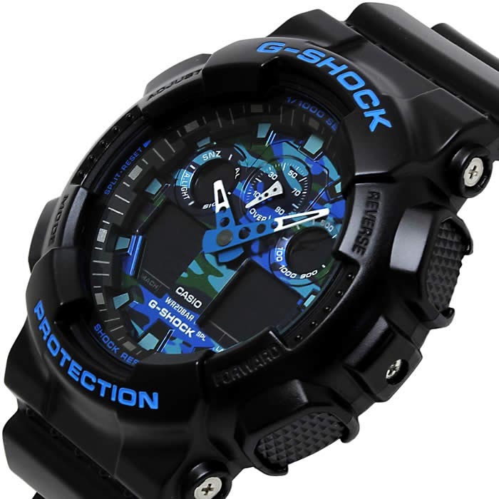 Casio G-Shock GA-100CB-1A Analog Digital Men Watch Black x Camouflage Blue ozdigitalwatch.com.au