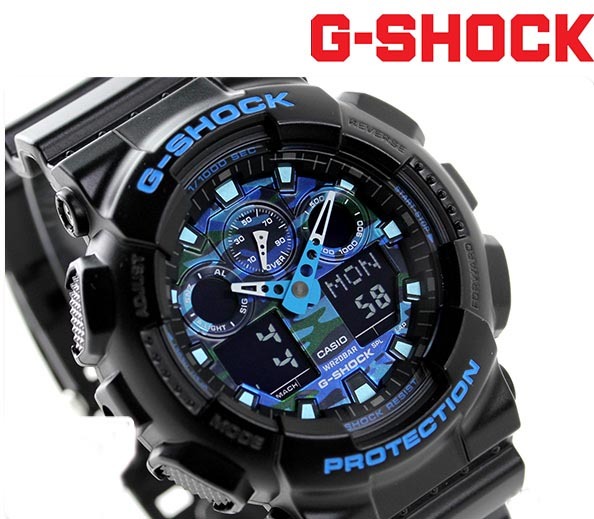 Casio G-Shock GA-100CB-1A Analog Digital Men Watch Black x Camouflage Blue ozdigitalwatch.com.au
