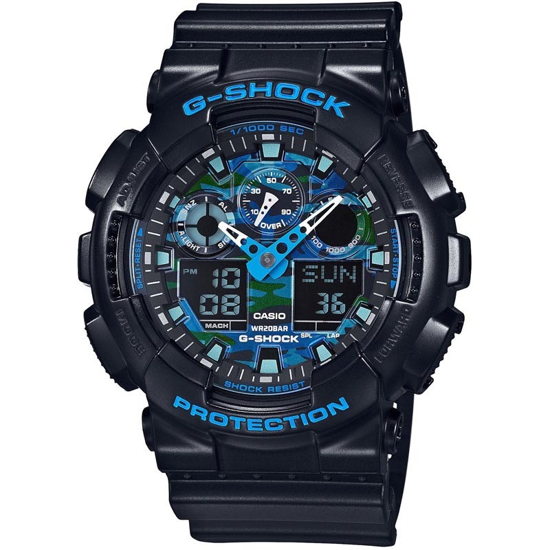 Casio G-Shock GA-100CB-1A Analog Digital Men Watch Black x Camouflage Blue ozdigitalwatch.com.au