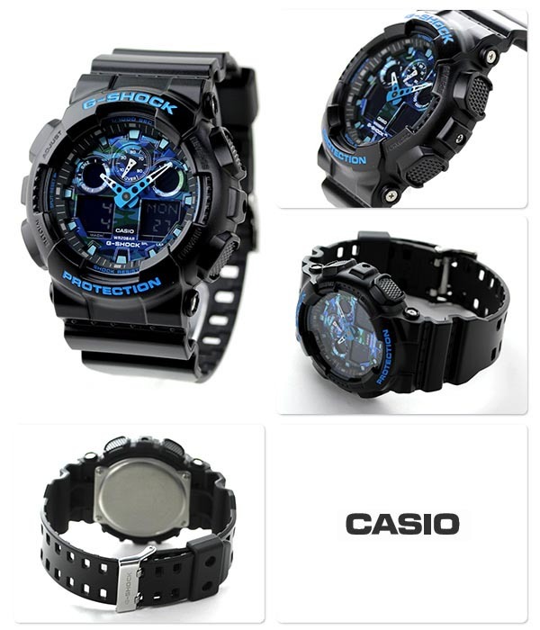 Casio G-Shock GA-100CB-1A Analog Digital Men Watch Black x Camouflage Blue ozdigitalwatch.com.au