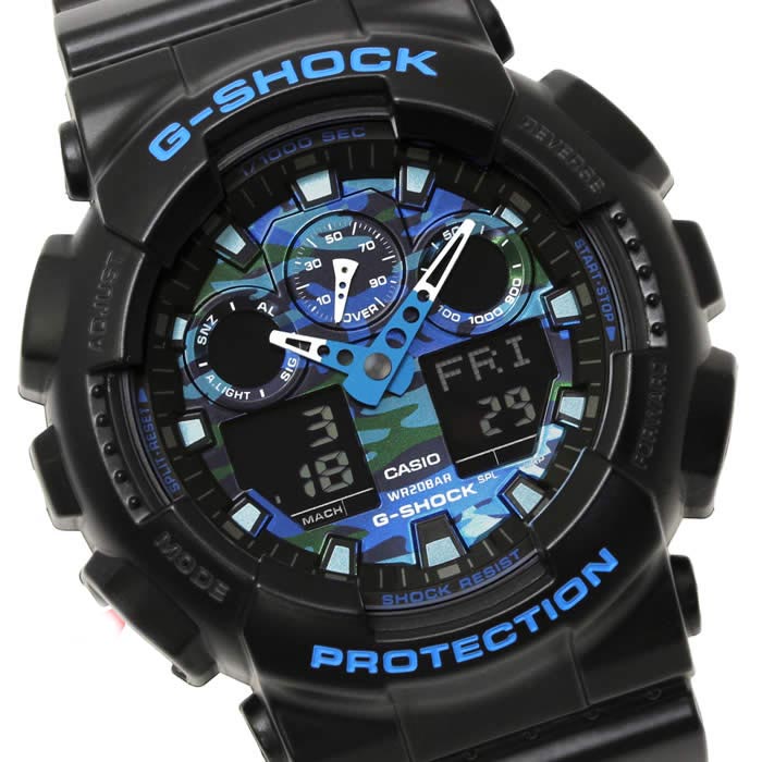 Casio G-Shock GA-100CB-1A Analog Digital Men's Watch (Black & Camouflage Blue) GA100CB-1A