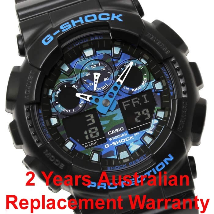 Casio G-Shock GA-100CB-1A Analog Digital Men Watch Black x Camouflage Blue ozdigitalwatch.com.au