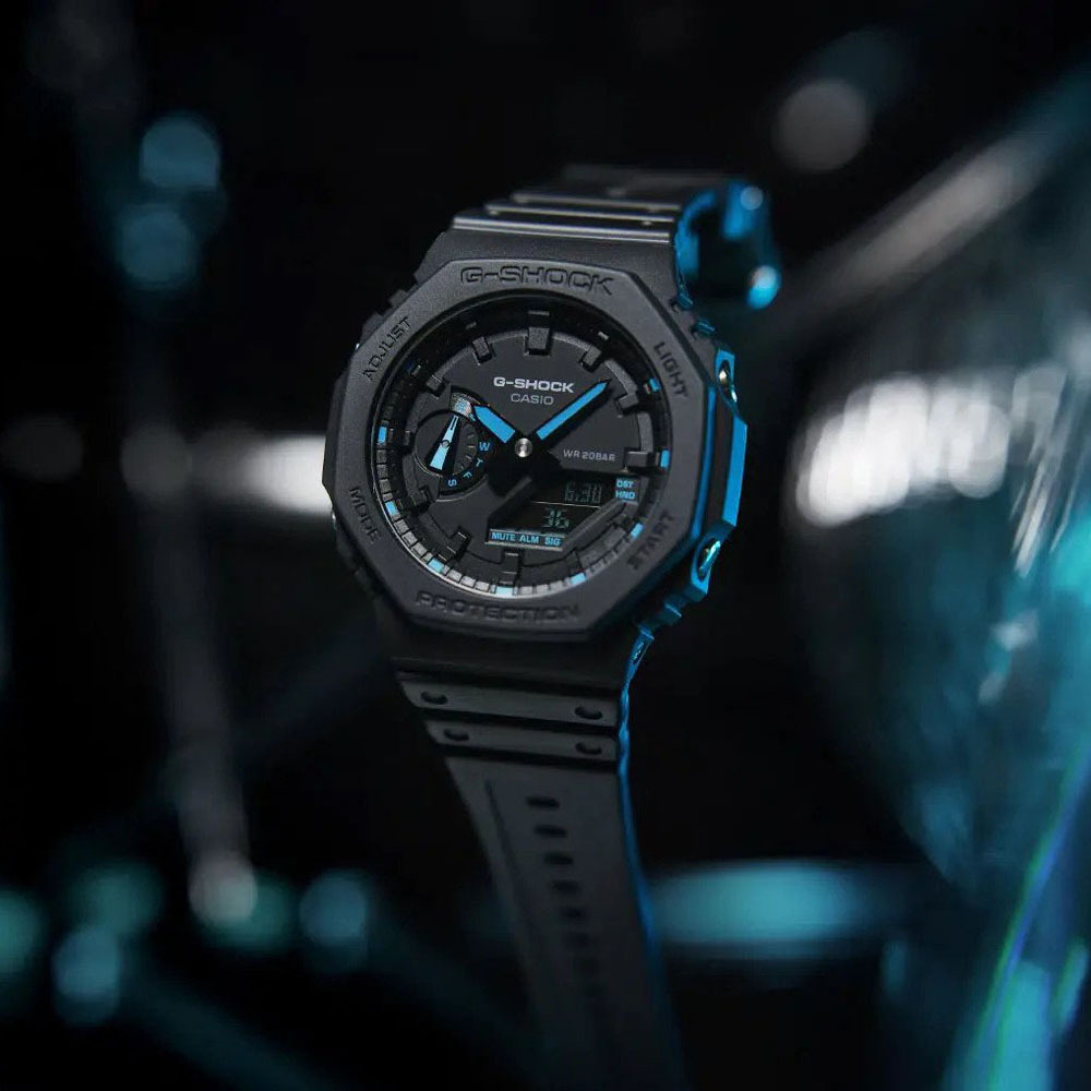 Casio G-Shock CasiOak GA-2100-1A2 Black & Blue Analog Digital Men's Watch