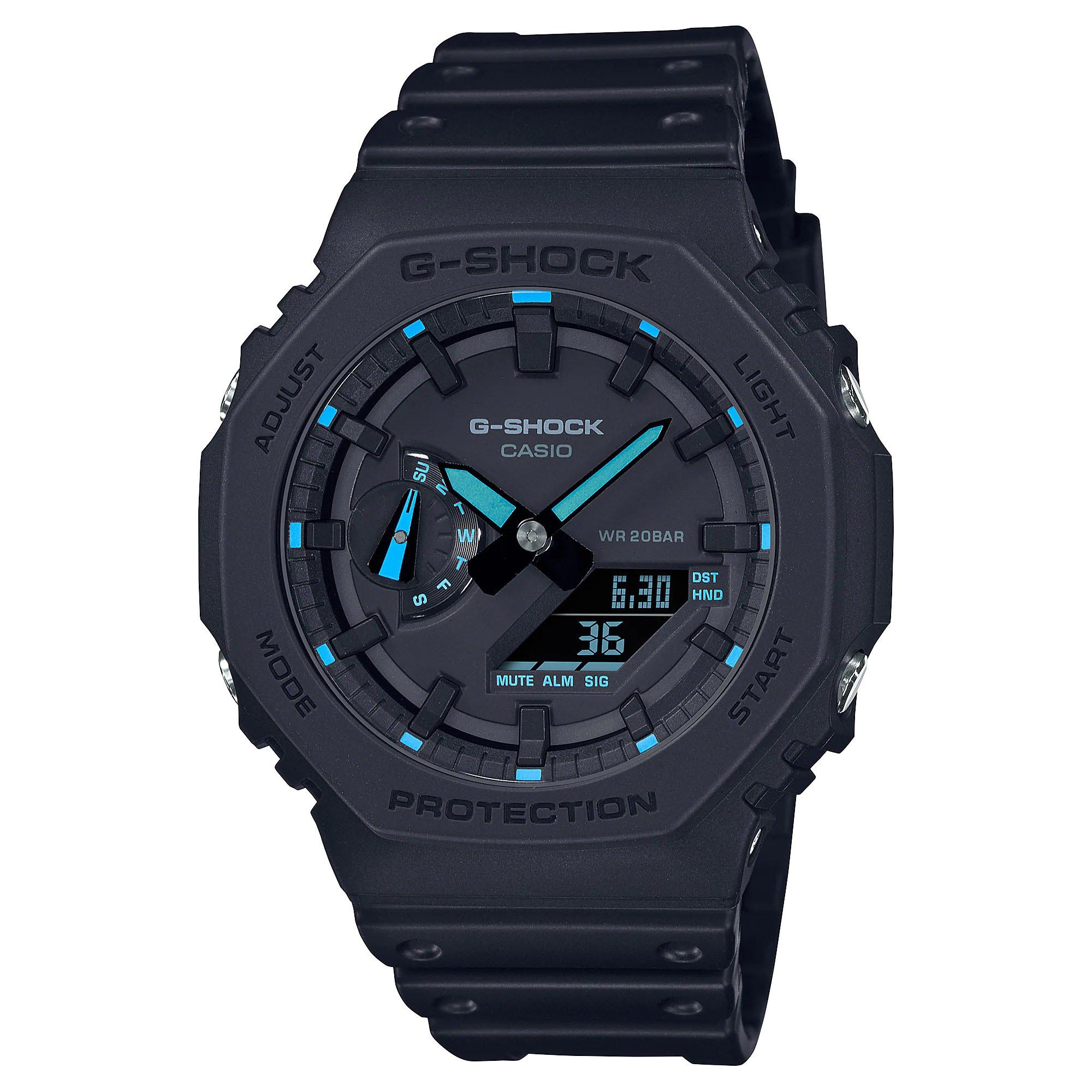 Casio G-Shock CasiOak GA-2100-1A2 Black & Blue Analog Digital Men's Watch