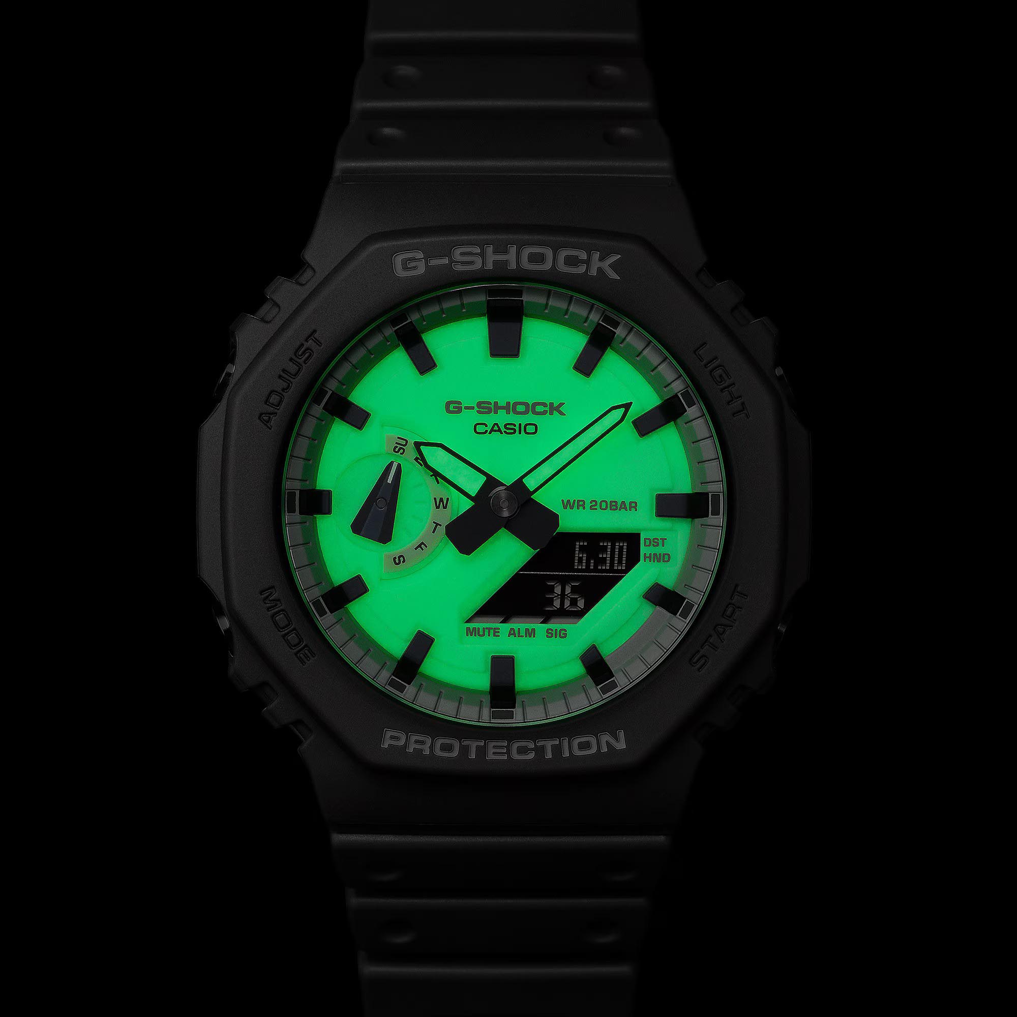 Casio G-Shock GA-2100HD-8A CasiOak Watch Dark Gray x White Glows in the dark ozDigitalWatch.com.au
