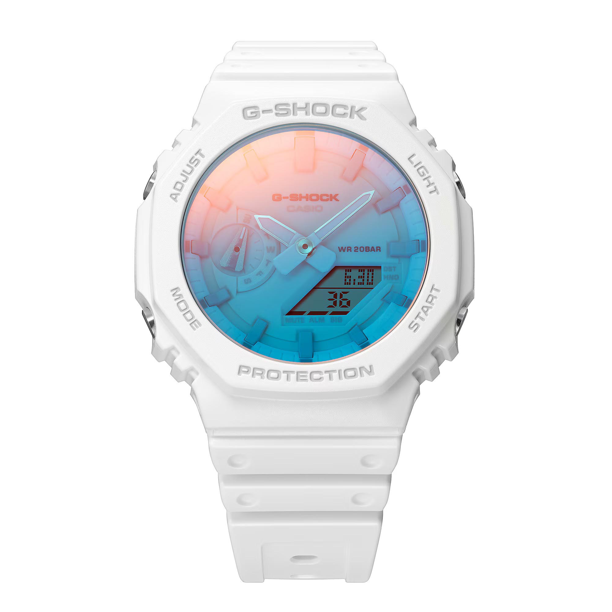 Casio G-Shock GA-2100TL-7A CasiOak Watch White Blue Beach Time Lapse Collection ozDigitalWatch.com.au