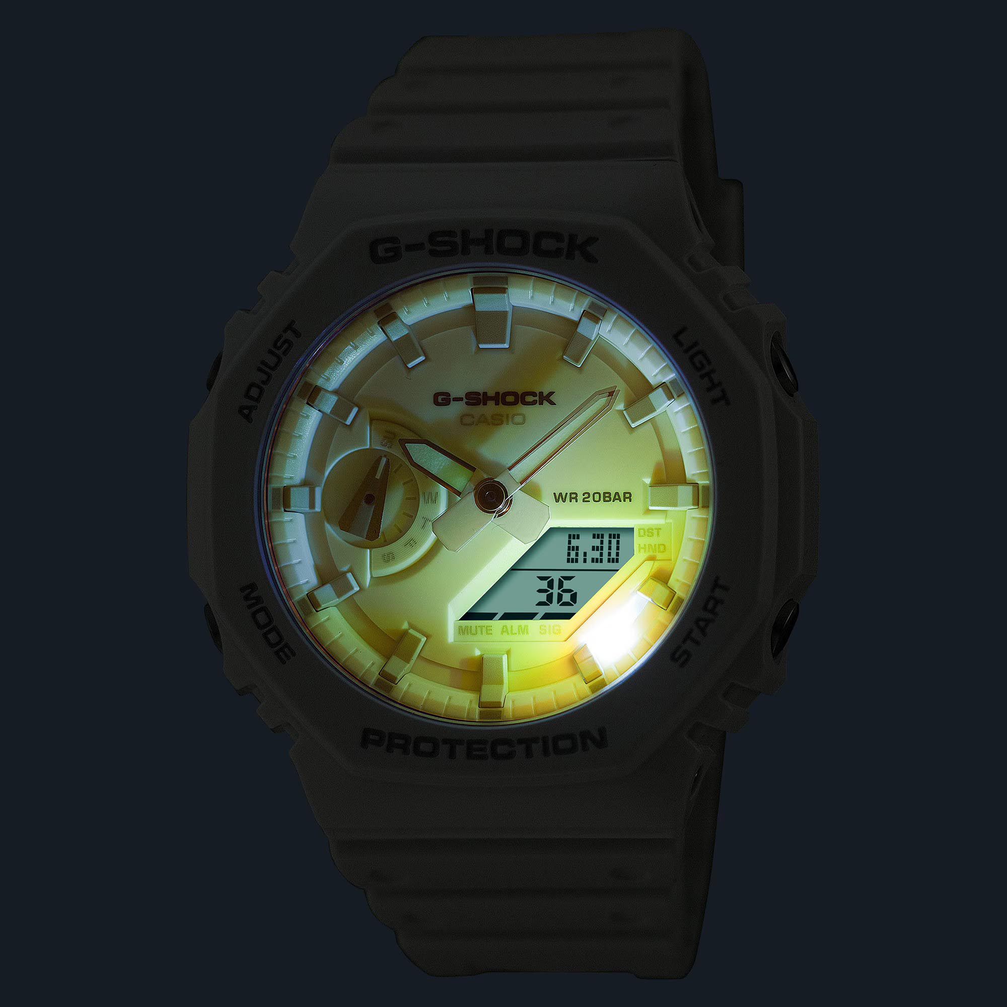 Casio G-Shock GA-2100TL-7A CasiOak Watch White Blue Beach Time Lapse Collection ozDigitalWatch.com.au