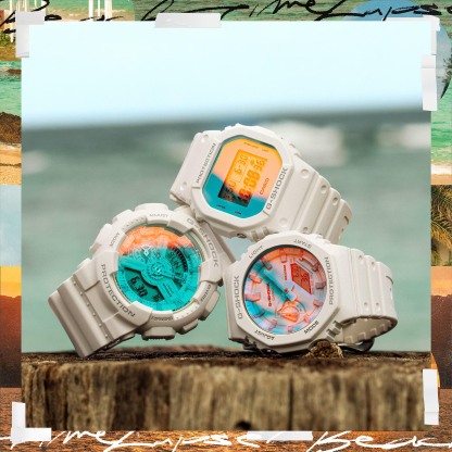 Casio G-Shock GA-2100TL-7A CasiOak Watch White Blue Beach Time Lapse Collection ozDigitalWatch.com.au