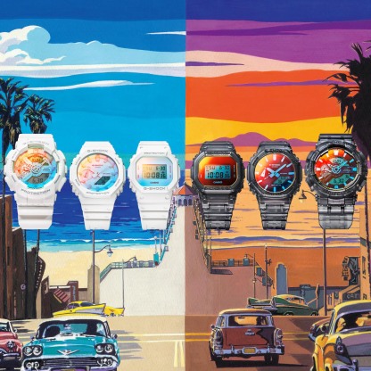 Casio G-Shock GA-2100TL-7A CasiOak Watch White Blue Beach Time Lapse Collection ozDigitalWatch.com.au