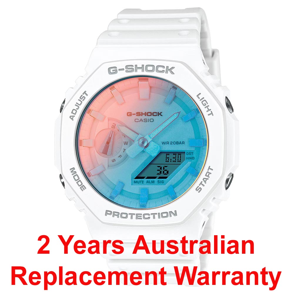 Casio G-Shock GA-2100TL-7A CasiOak Watch White Blue Beach Time Lapse Collection ozDigitalWatch.com.au