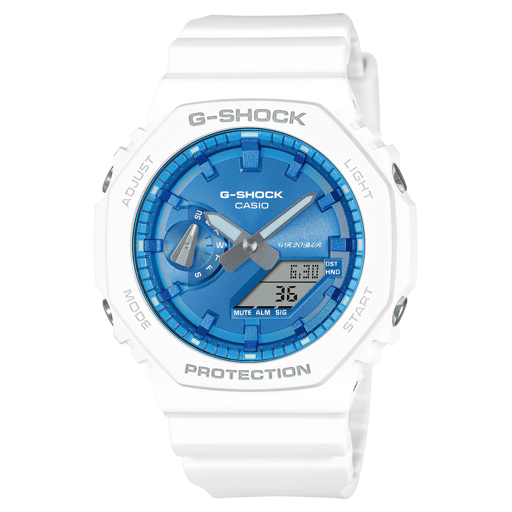 Casio G-Shock CasiOak GA-2100WS-7A Analog Digital Men Watch White Blue OzDigitalWatch.com.au