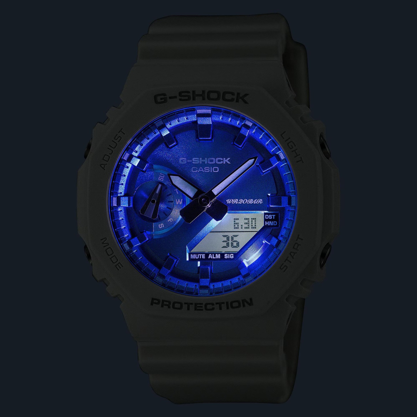 Casio G-Shock GA-2100WS-7A CasiOak Analog Digital Men's Watch (White x Blue) (Winter Seasonal Collection) GA2100WS-7A