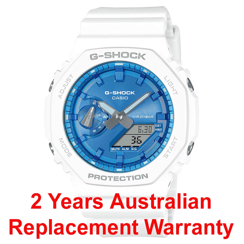 Casio G-Shock CasiOak GA-2100WS-7A Analog Digital Men Watch White Blue OzDigitalWatch.com.au