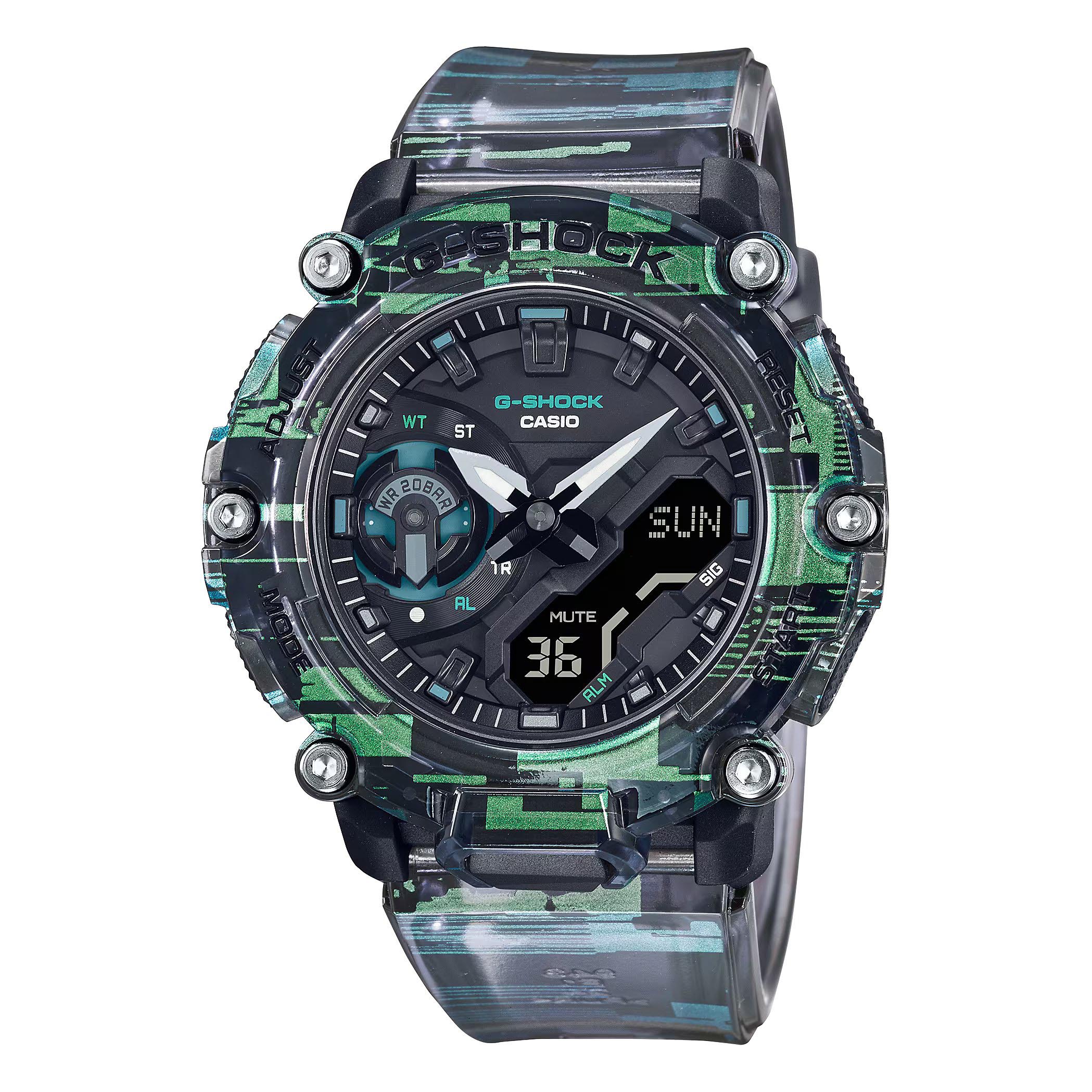 Casio G-Shock GA-2200NN-1A Analog Digital Men's Watch (Digital Glitch Blazing Pattern, Translucent Band) GA2200NN-1A