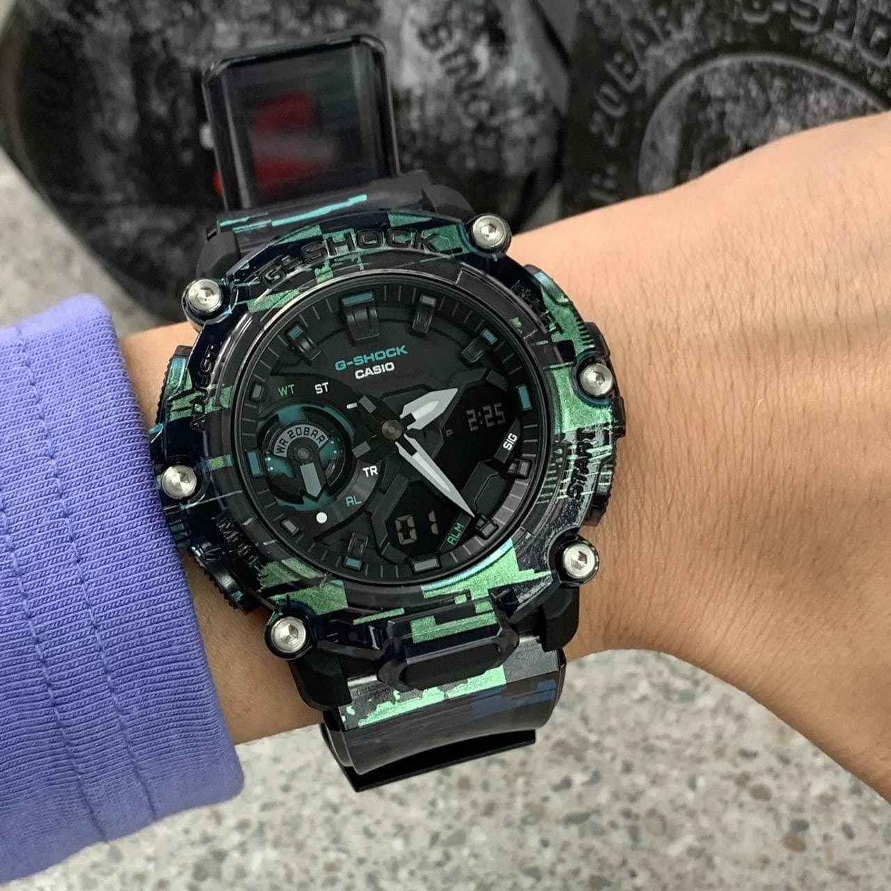 Casio G-Shock GA-2200NN-1A Analog Digital Men's Watch (Digital Glitch Blazing Pattern, Translucent Band) GA2200NN-1A