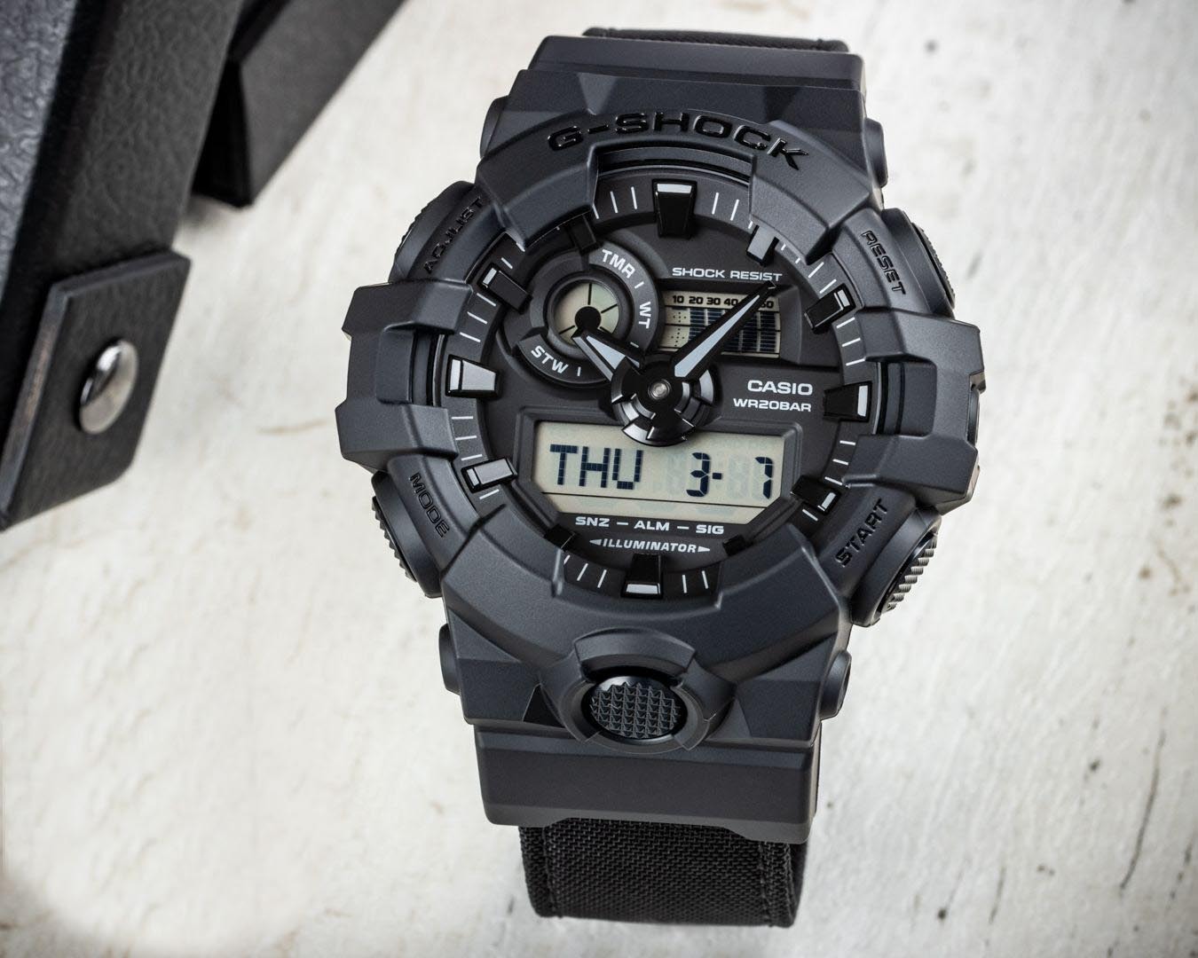 Casio G-Shock GA-700BCE-1A Analog Digital Men Watch Black Cordura Cloth Band ozDigitalWatch.com.au